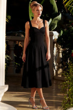 Heather Black A Line Midi Dress | Elegant Sweetheart Cocktail