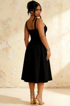Heather Black A Line Midi Dress | Elegant Sweetheart Cocktail