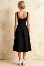Heather Black A Line Midi Dress | Elegant Sweetheart Cocktail