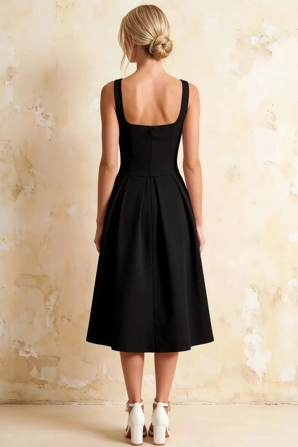Heather Black A Line Midi Dress | Elegant Sweetheart Cocktail