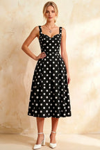 Heather Black Polka Dot A Line Midi Dress for Women