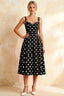 Heather Black Polka Dot A Line Midi Dress for Women