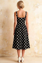 Heather Black Polka Dot A Line Midi Dress for Women