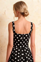 Heather Black Polka Dot A Line Midi Dress for Women