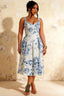Heather Blue and White Floral A Line Midi Dress | Elegant Summer Dress