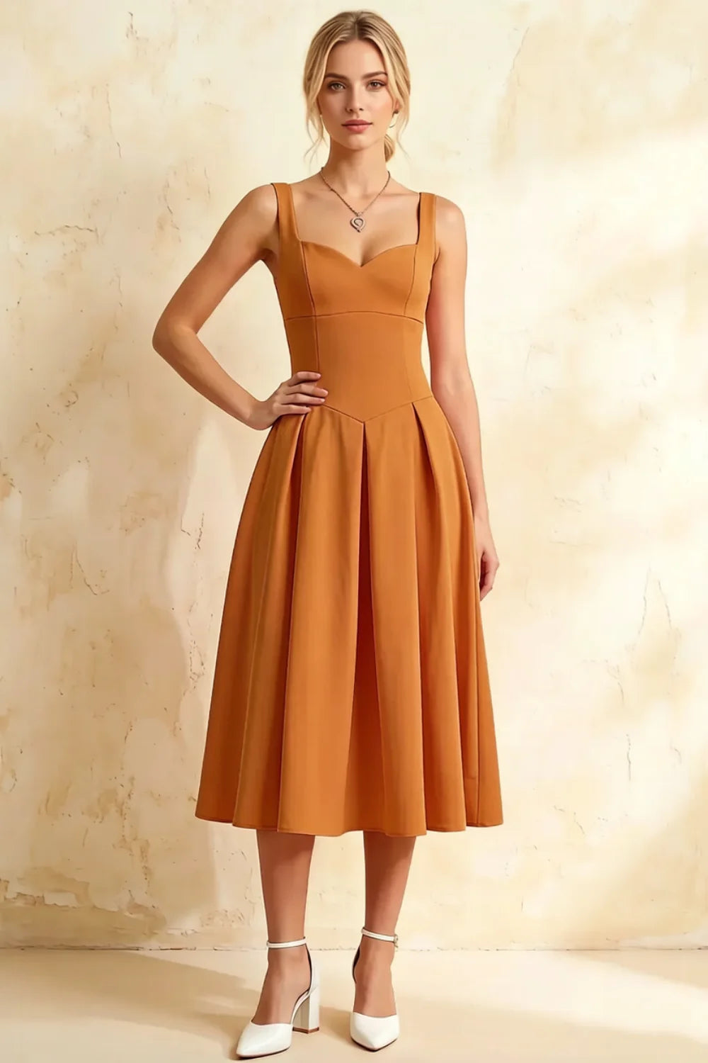 Heather Bronze A Line Midi Dress | Elegant Wedding Guest Outfit