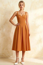 Heather Bronze A Line Midi Dress | Elegant Wedding Guest Outfit