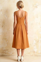 Heather Bronze A Line Midi Dress | Elegant Wedding Guest Outfit