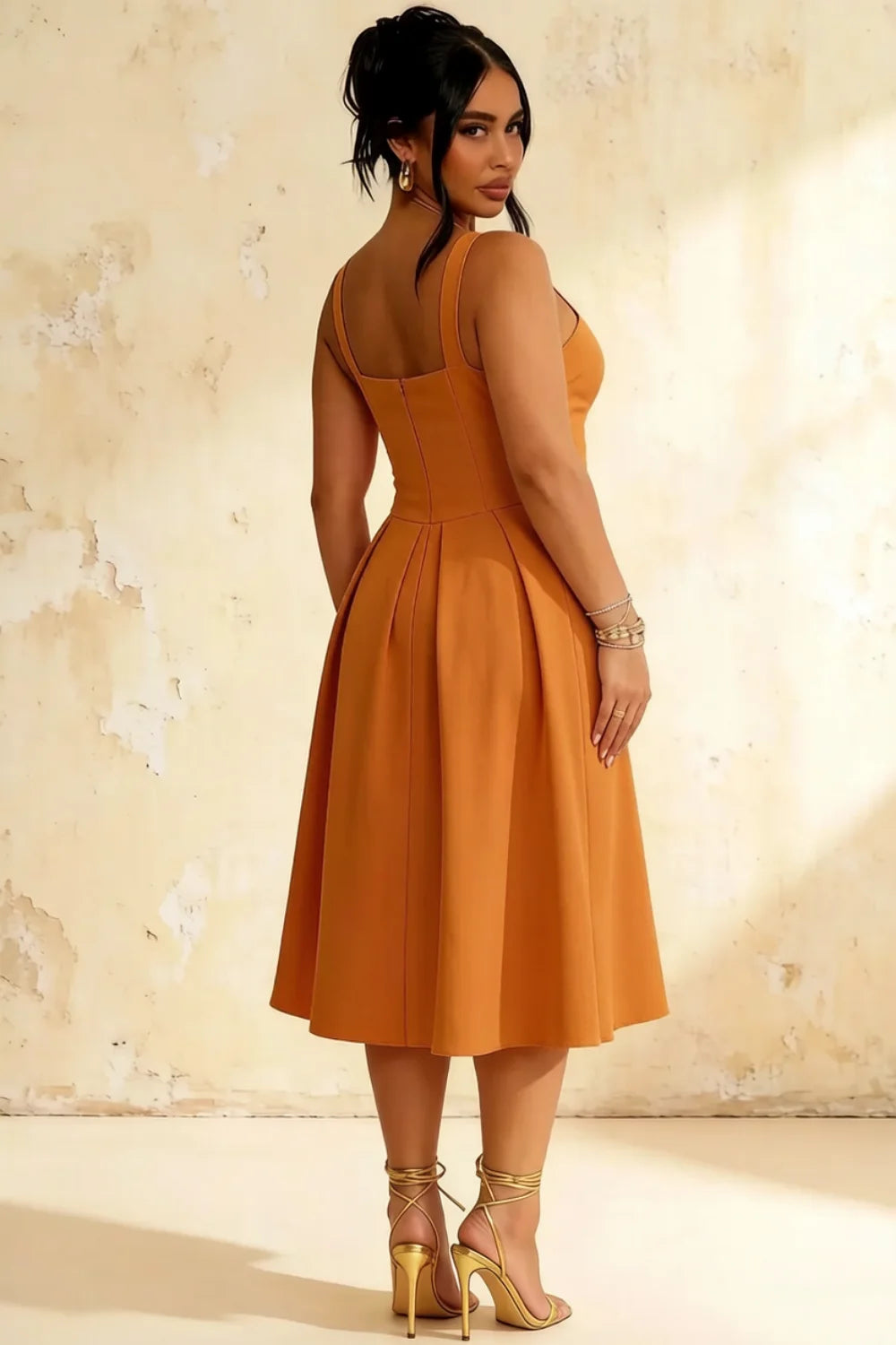 Heather Bronze A Line Midi Dress | Elegant Wedding Guest Outfit