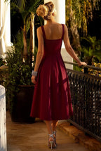 Heather Burgundy A Line Midi Dress | Elegant Cocktail & Wedding Guest