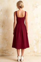 Heather Burgundy A Line Midi Dress | Elegant Cocktail & Wedding Guest