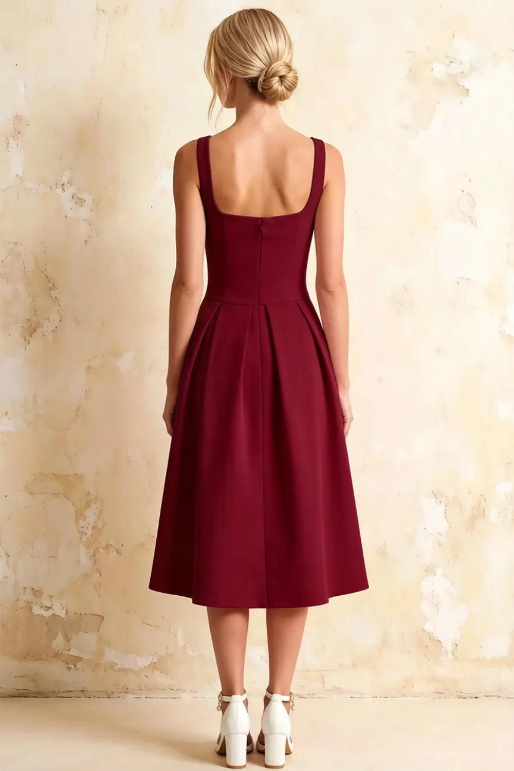 Heather Burgundy A Line Midi Dress | Elegant Cocktail & Wedding Guest