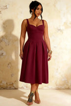 Heather Burgundy A Line Midi Dress | Elegant Cocktail & Wedding Guest
