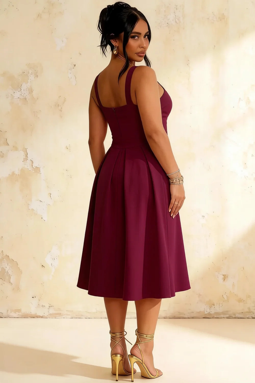 Heather Burgundy A Line Midi Dress | Elegant Cocktail & Wedding Guest
