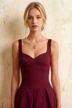 Heather Burgundy A Line Midi Dress | Elegant Cocktail & Wedding Guest