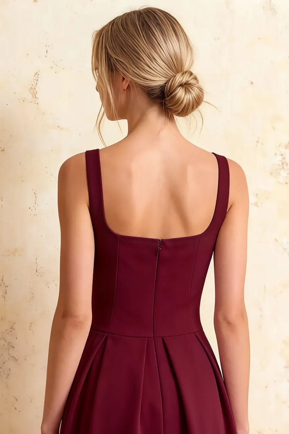 Heather Burgundy A Line Midi Dress | Elegant Cocktail & Wedding Guest