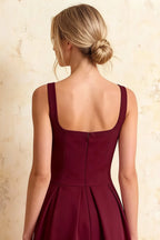 Heather Burgundy A Line Midi Dress | Elegant Cocktail & Wedding Guest