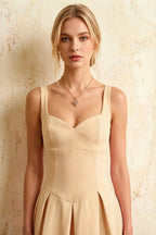 Heather Champagne A Line Midi Dress | Elegant Pleated Party Wear