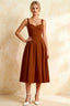 Heather Chocolate A Line Midi Dress | Square Brown Dress for Wedding Guest