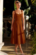 Heather Chocolate A Line Midi Dress | Square Brown Dress for Wedding Guest