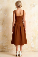 Heather Chocolate A Line Midi Dress | Square Brown Dress for Wedding Guest