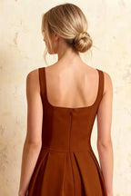Heather Chocolate A Line Midi Dress | Square Brown Dress for Wedding Guest