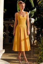 Heather Gold A Line Midi Dress | Elegant Formal Cocktail Dress for Women