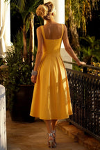 Heather Gold A Line Midi Dress | Elegant Formal Cocktail Dress for Women