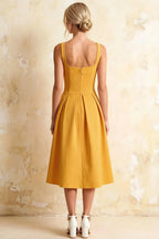 Heather Gold A Line Midi Dress | Elegant Formal Cocktail Dress for Women