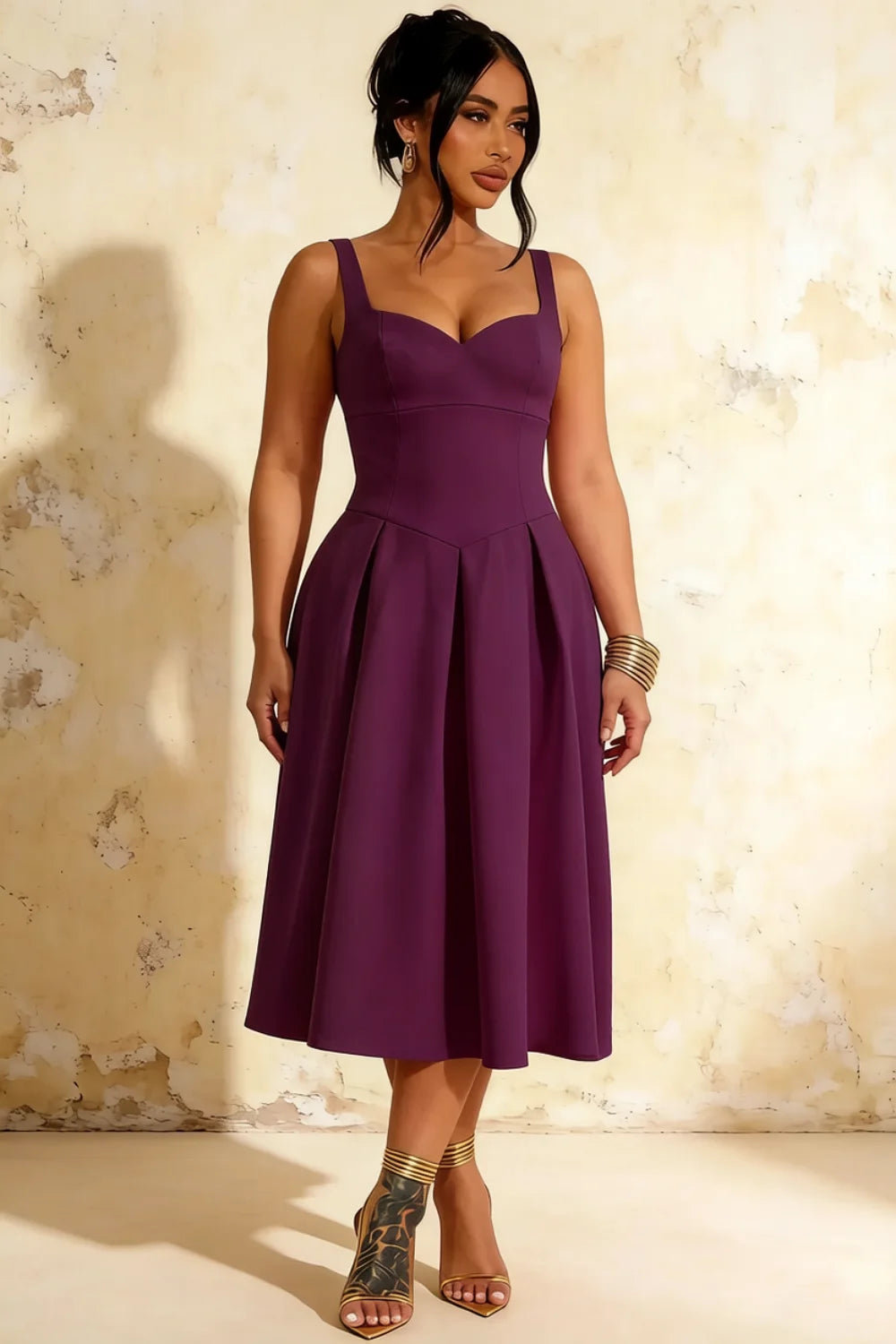 Heather Grape A Line Midi Dress | Elegant Women’s Dress US/CA