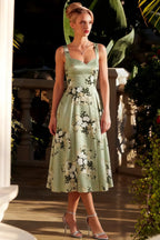 Heather Green Floral A Line Midi Dress | Vintage Heather Dress for Women