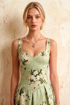 Heather Green Floral A Line Midi Dress | Vintage Heather Dress for Women
