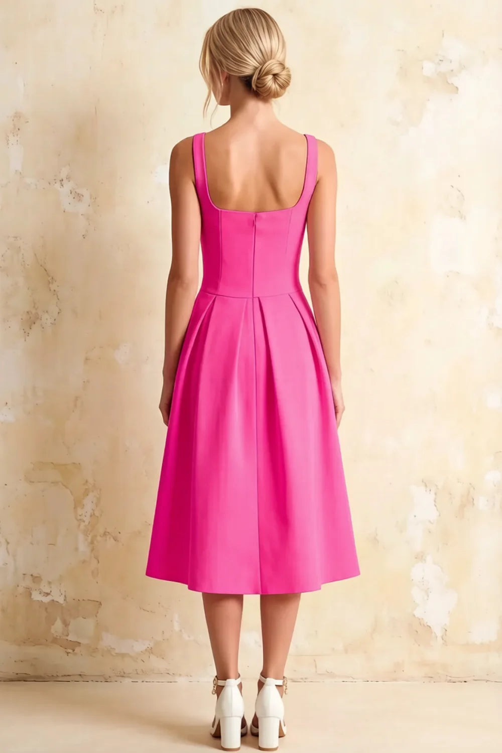Heather Hot Pink A Line Midi Dress