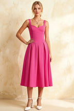 Heather Hot Pink A Line Midi Dress