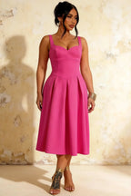 Heather Hot Pink A Line Midi Dress