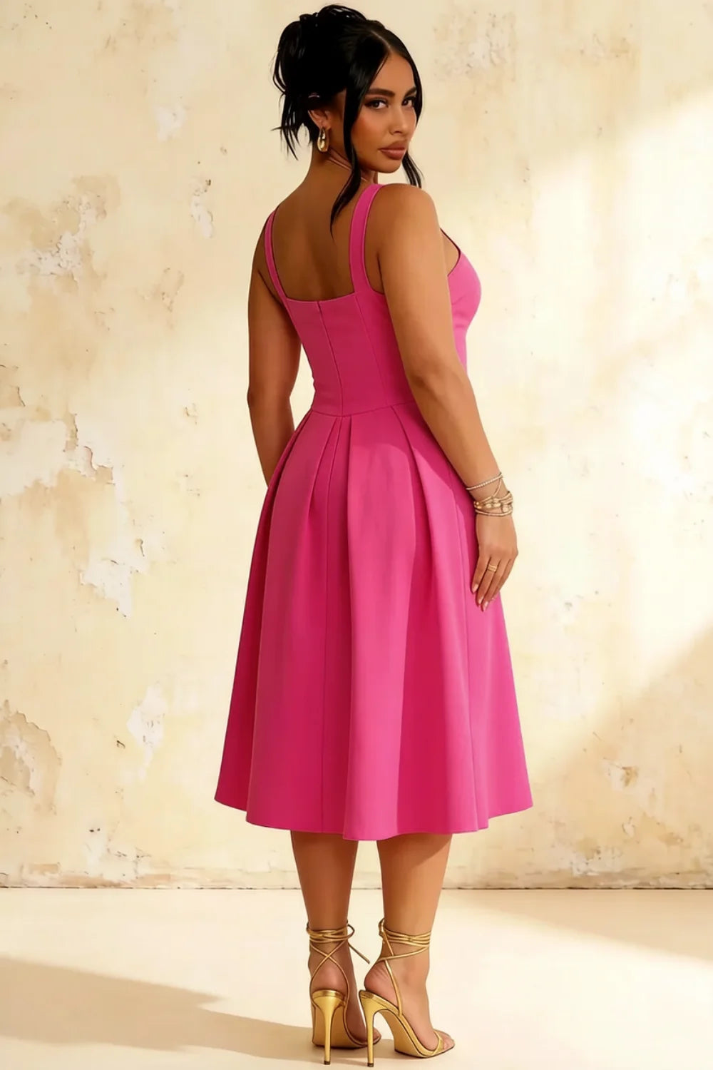 Heather Hot Pink A Line Midi Dress