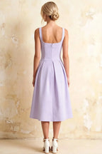 Heather Lavender A Line Midi Dress | Elegant Purple Dress for Date & Daily Wear