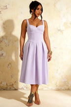 Heather Lavender A Line Midi Dress | Elegant Purple Dress for Date & Daily Wear