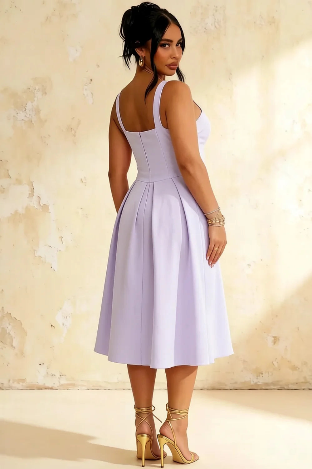 Heather Lavender A Line Midi Dress | Elegant Purple Dress for Date & Daily Wear