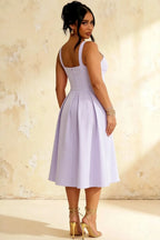 Heather Lavender A Line Midi Dress | Elegant Purple Dress for Date & Daily Wear