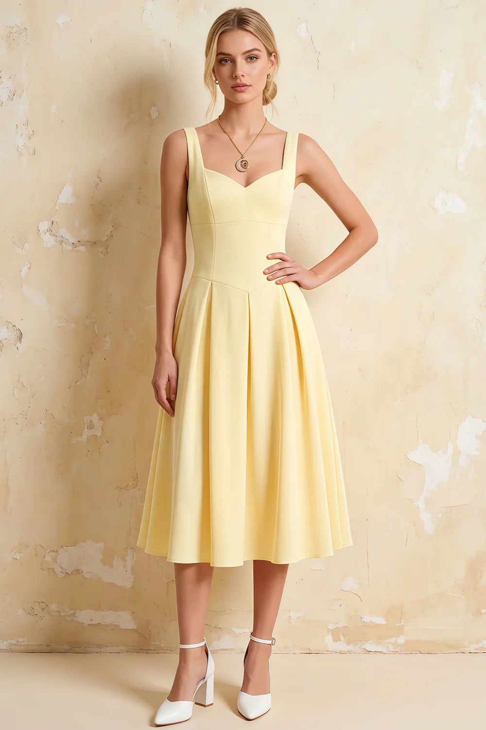 Heather Lemon A Line Midi Dress | Elegant Square Neck Party Dress Main image
