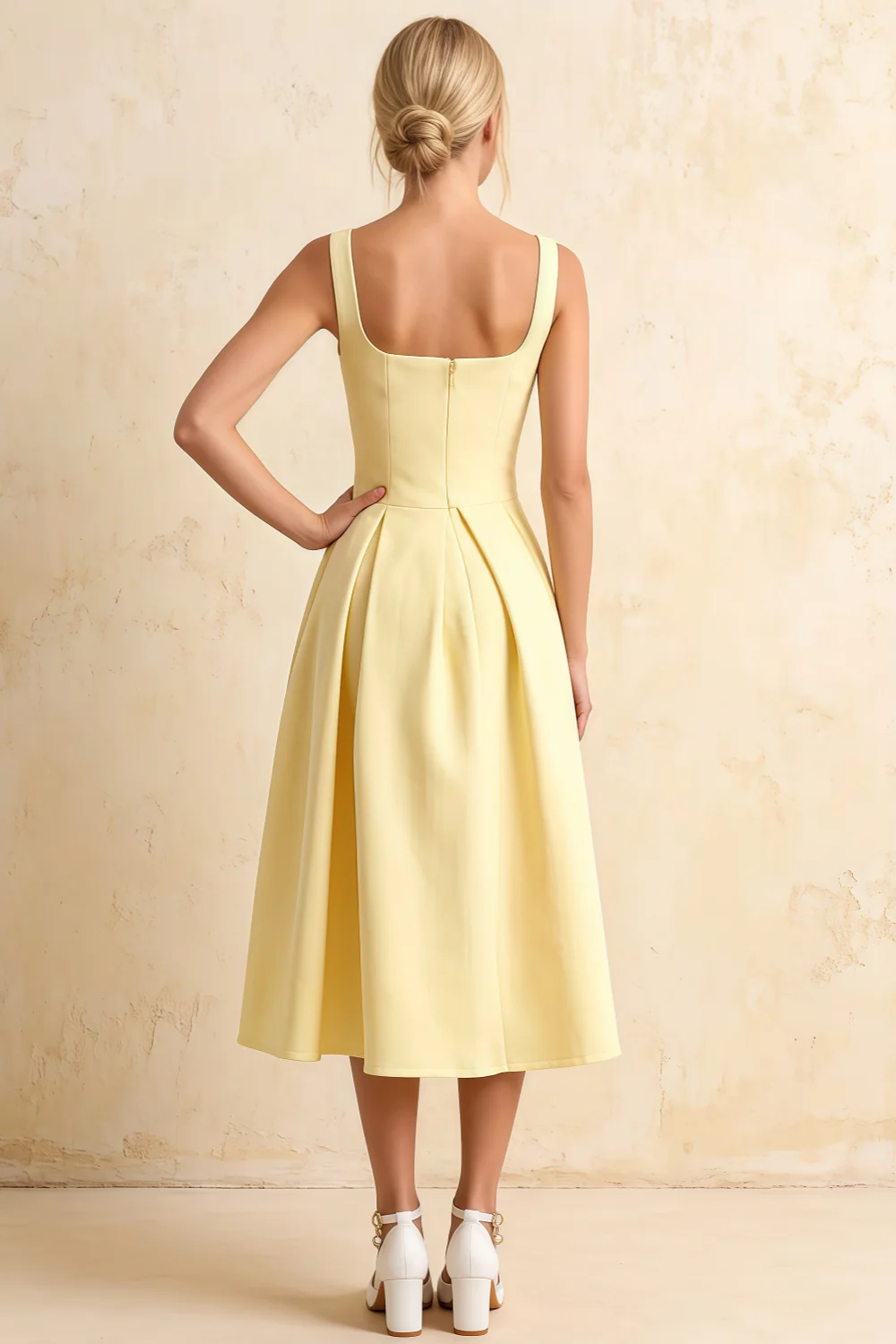 Heather Lemon A Line Midi Dress | Elegant Square Neck Party Dress