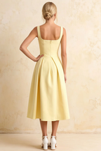 Heather Lemon A Line Midi Dress | Elegant Square Neck Party Dress