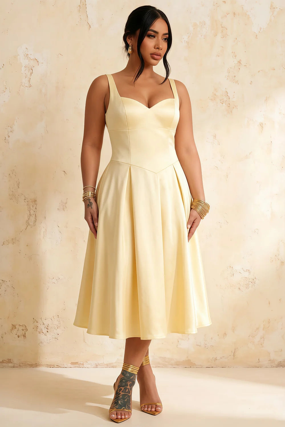 Heather Lemon A Line Midi Dress | Elegant Square Neck Party Dress