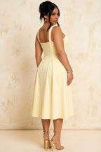 Heather Lemon A Line Midi Dress | Elegant Square Neck Party Dress