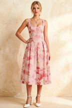 Heather Light Pink Floral A Line Midi Dress