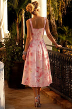 Heather Light Pink Floral A Line Midi Dress
