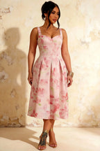 Heather Light Pink Floral A Line Midi Dress