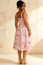 Heather Light Pink Floral A Line Midi Dress