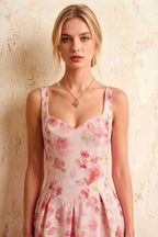 Heather Light Pink Floral A Line Midi Dress